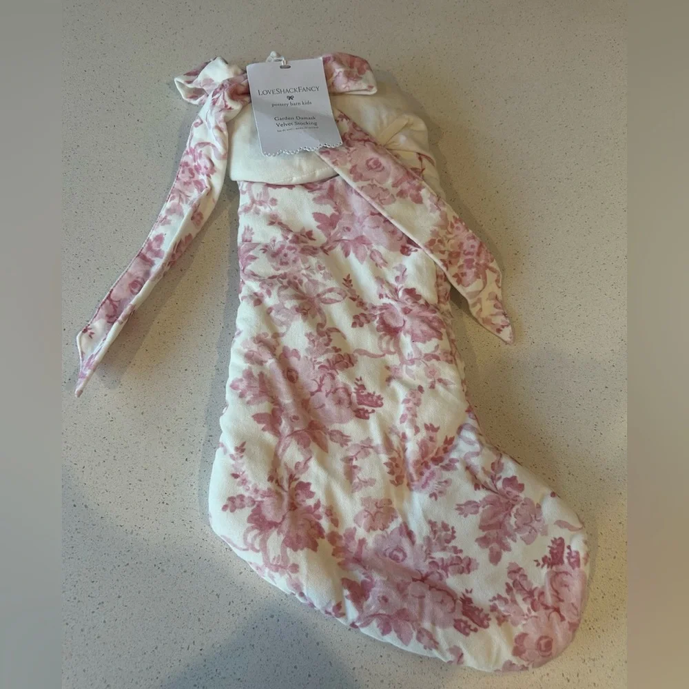 Pottery Barn Teen LoveShackFancy Pink Damask Christmas Stocking Pink NWT